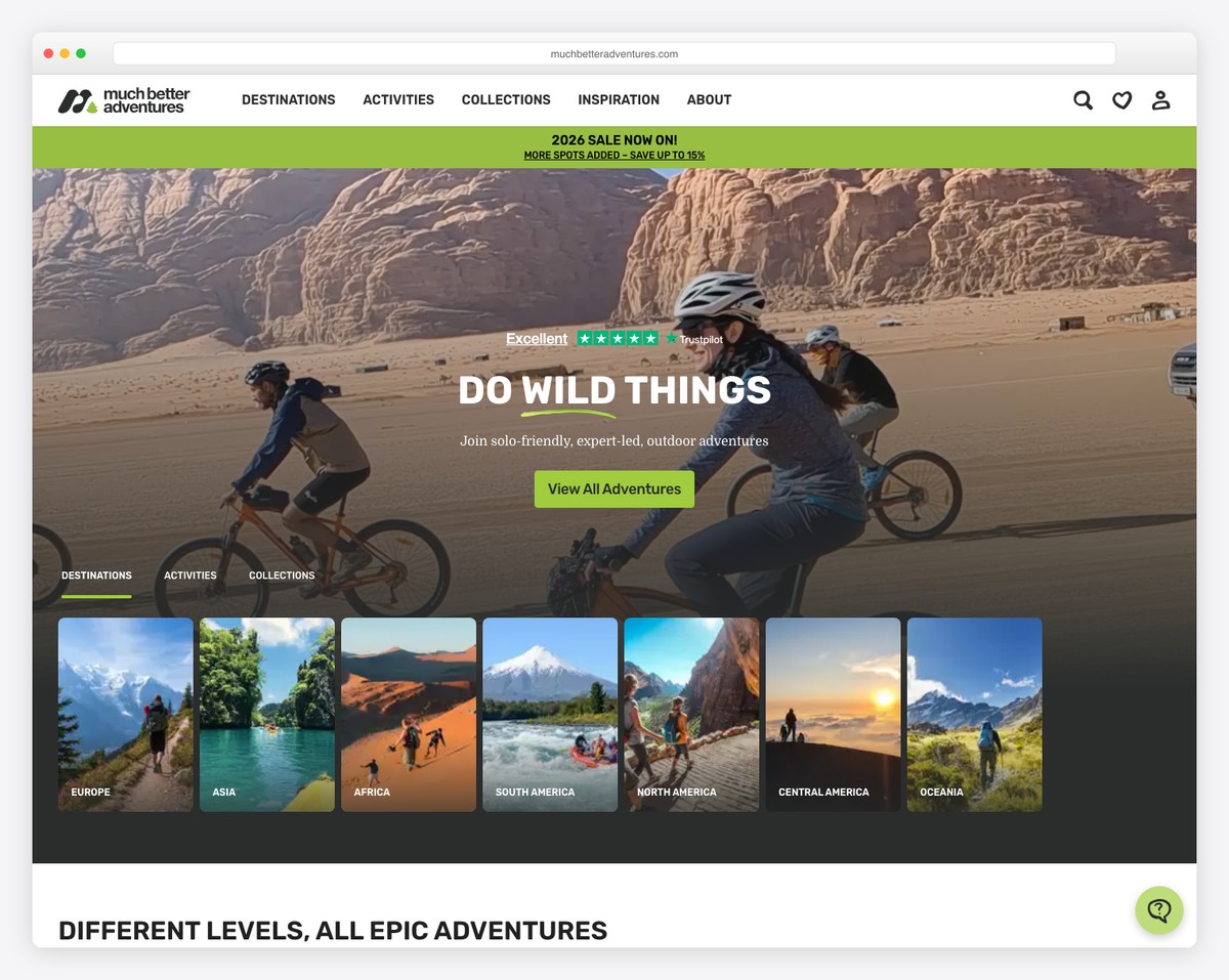much better adventures website example