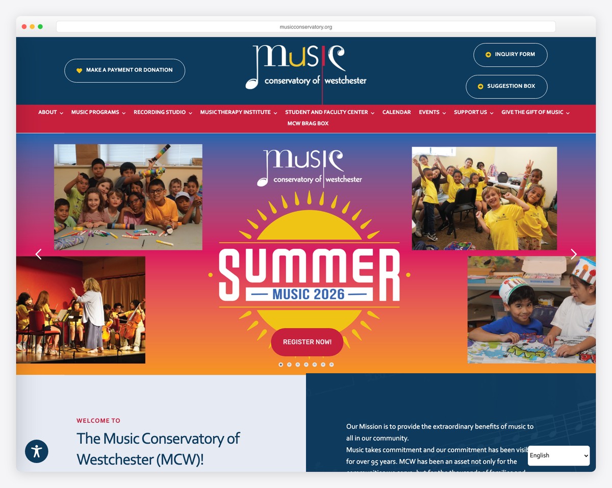 music conservatory of westchester website example