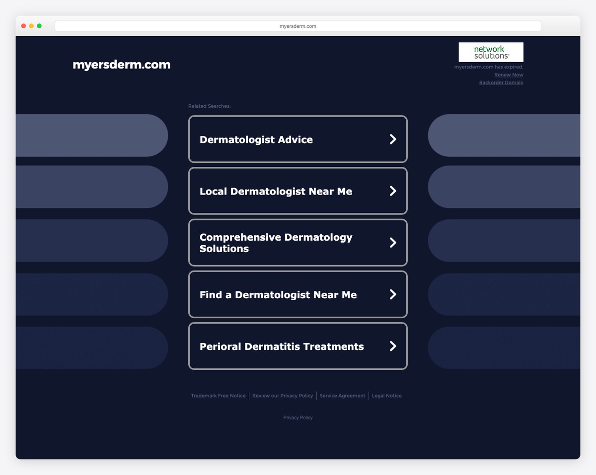 myers dermatology & clinical spa website example