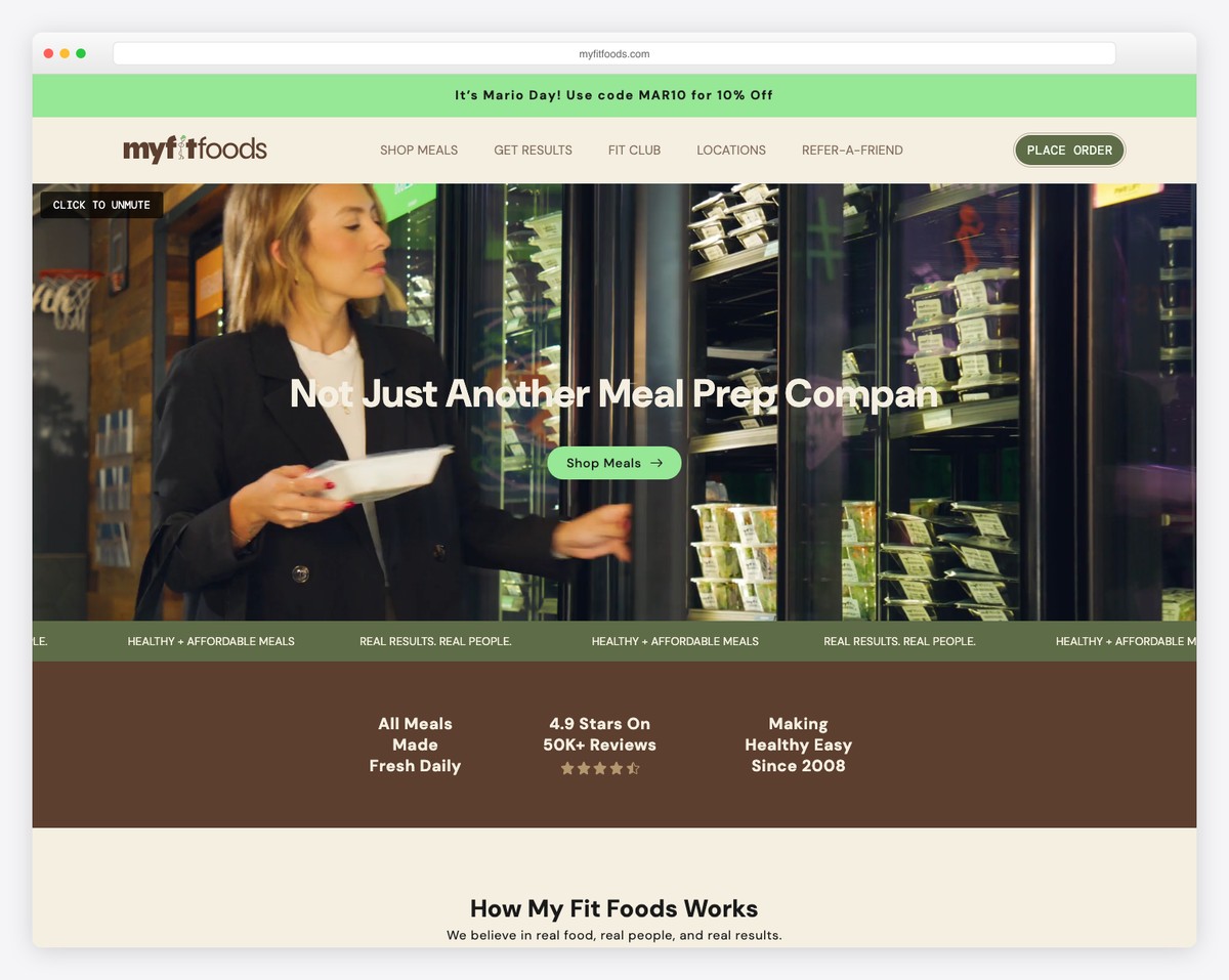 my fit foods website example