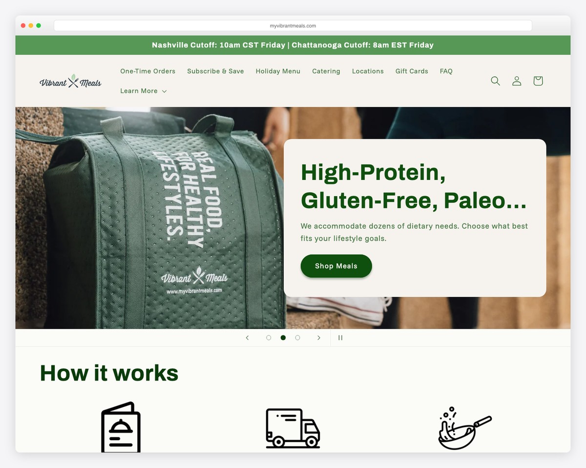vibrant meals website example