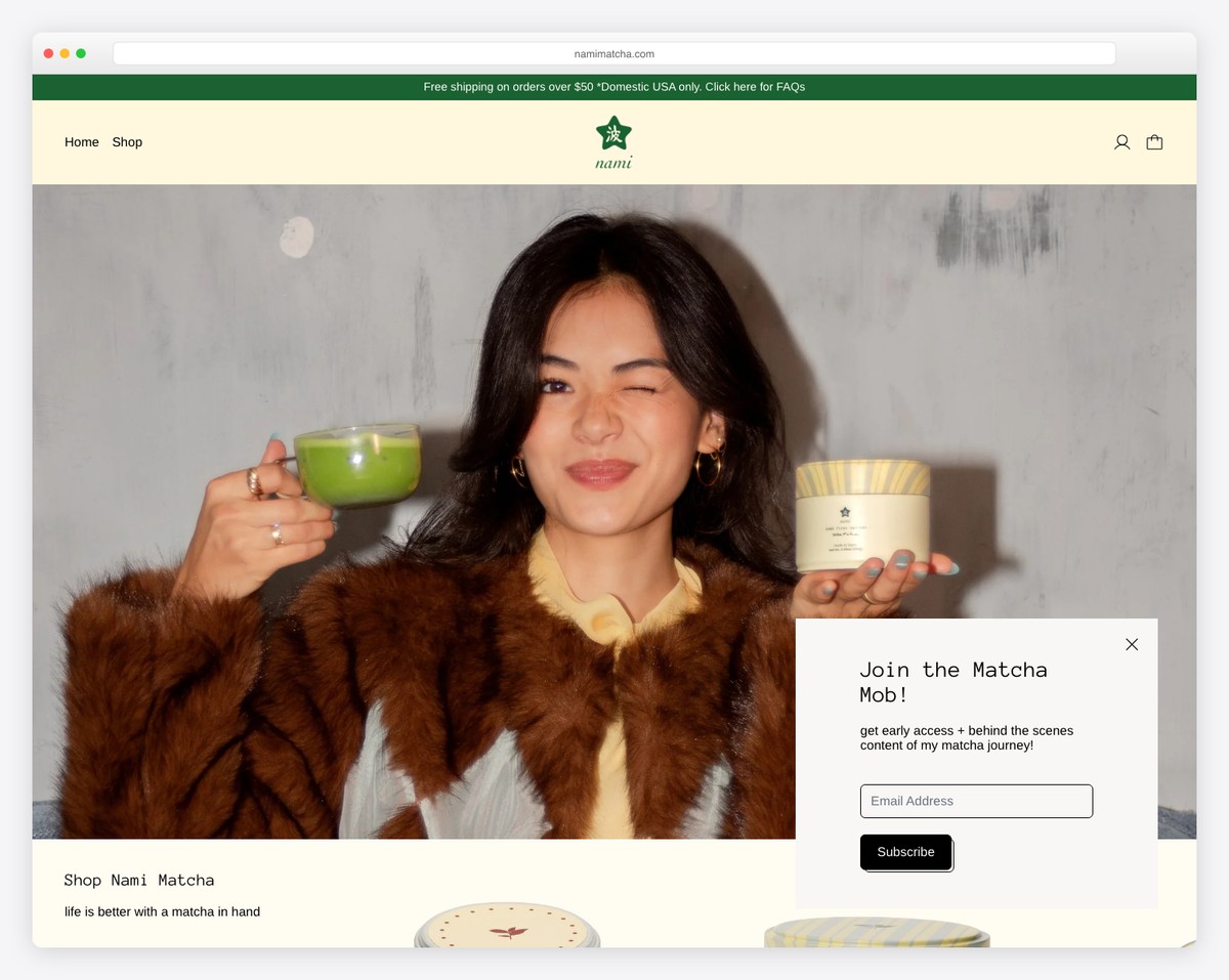 nami matcha website example