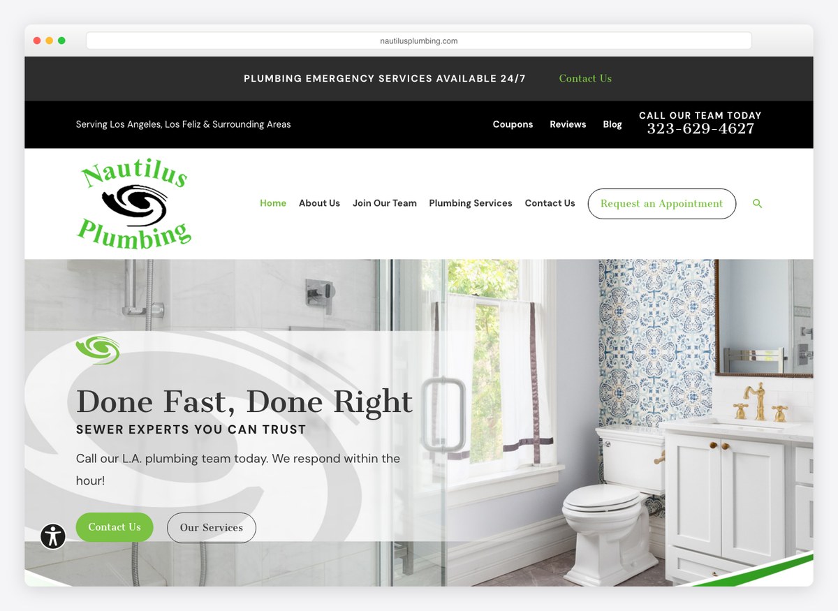 Nautilus Plumbing plumbing website homepage