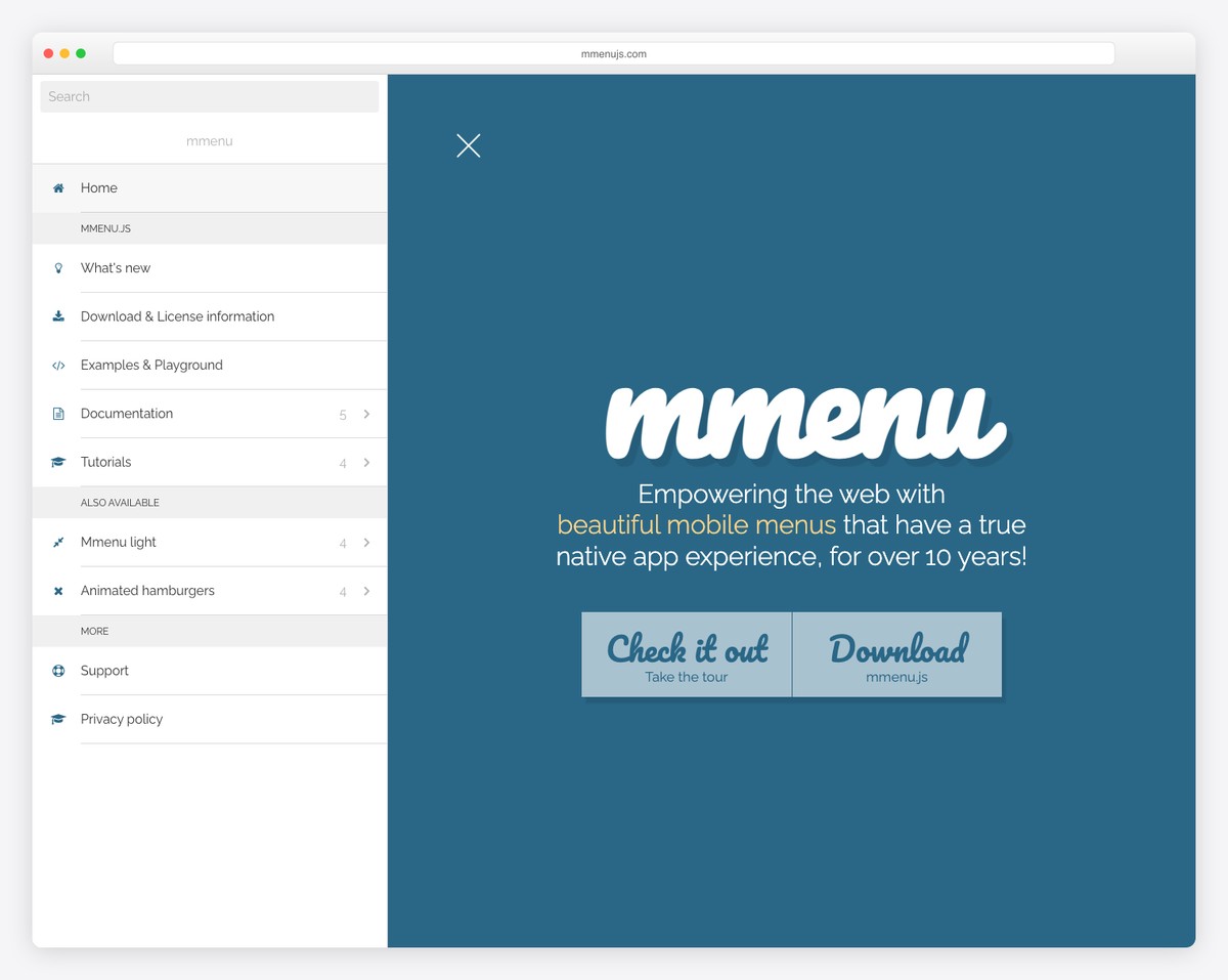 mmenu navigation plugin screenshot
