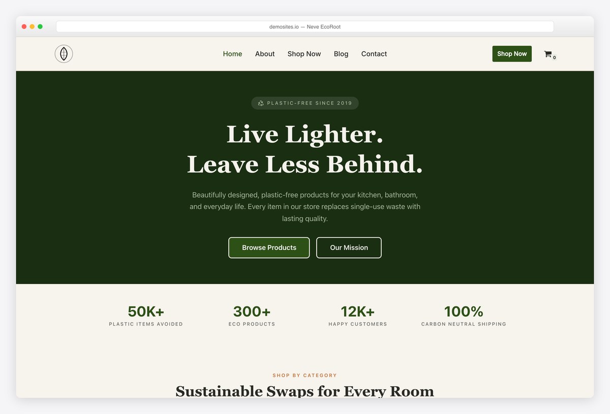 Neve EcoRoot free zero-waste store template