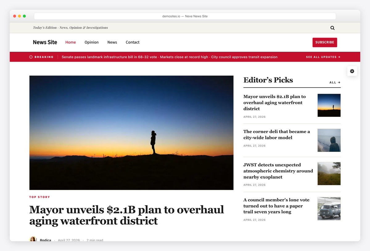 Neve News Site free starter for a news website