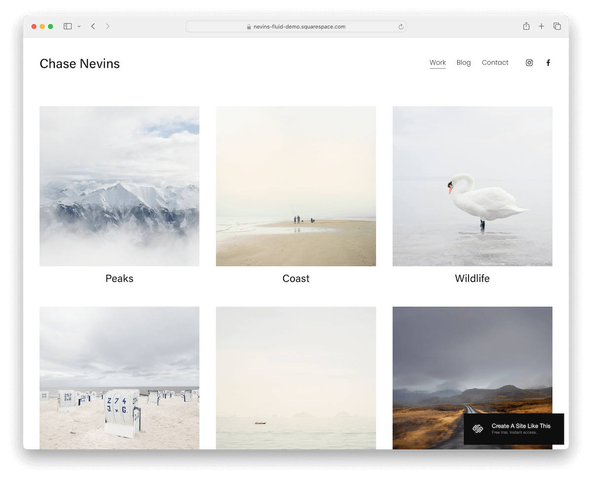 nevins - creative Squarespace photography website template