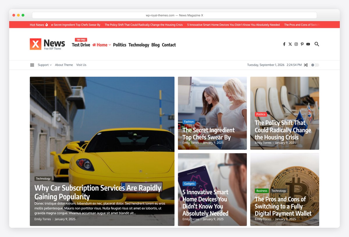 News Magazine X free magazine WordPress theme demo