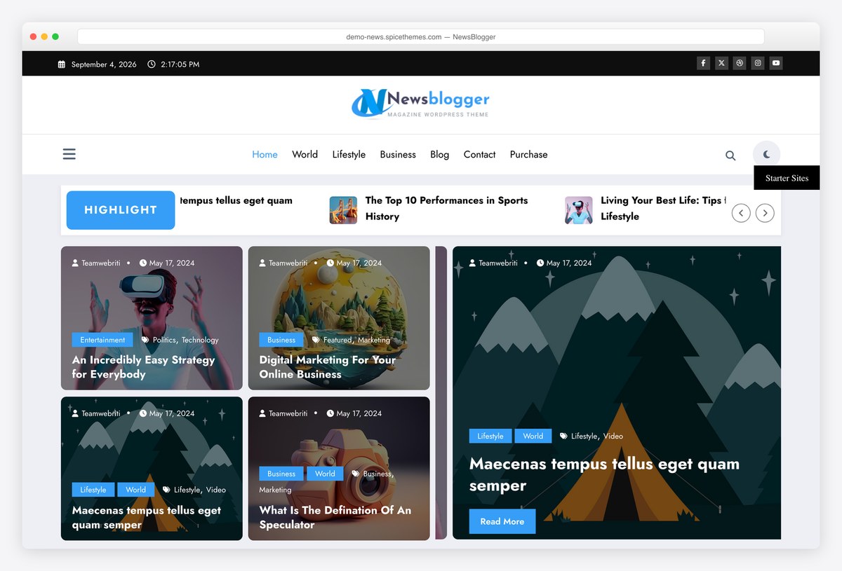 NewsBlogger free news magazine WordPress theme demo