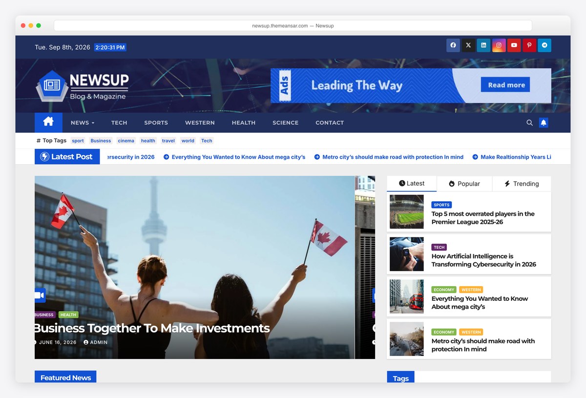 Newsup free news WordPress theme demo