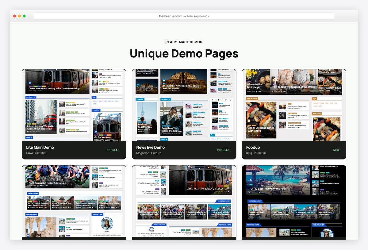 Newsup free news WordPress theme demos