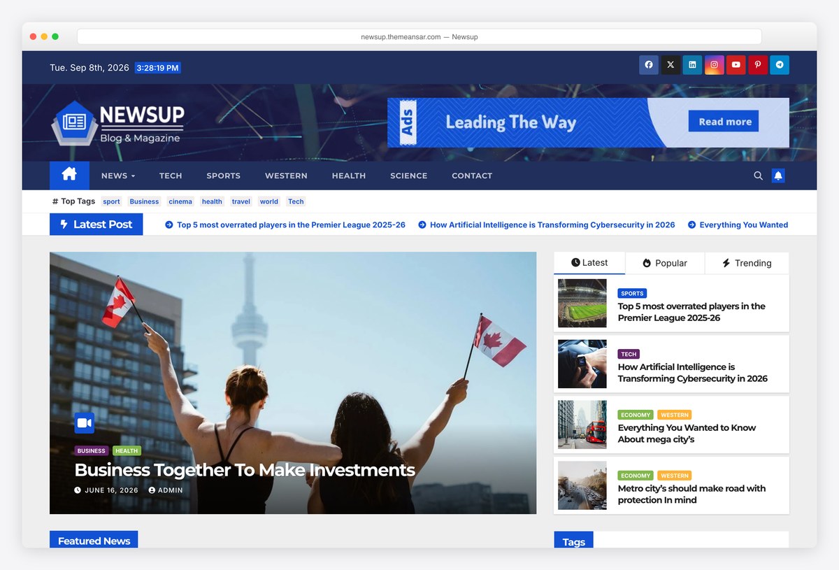 Newsup free WordPress news theme with a slider