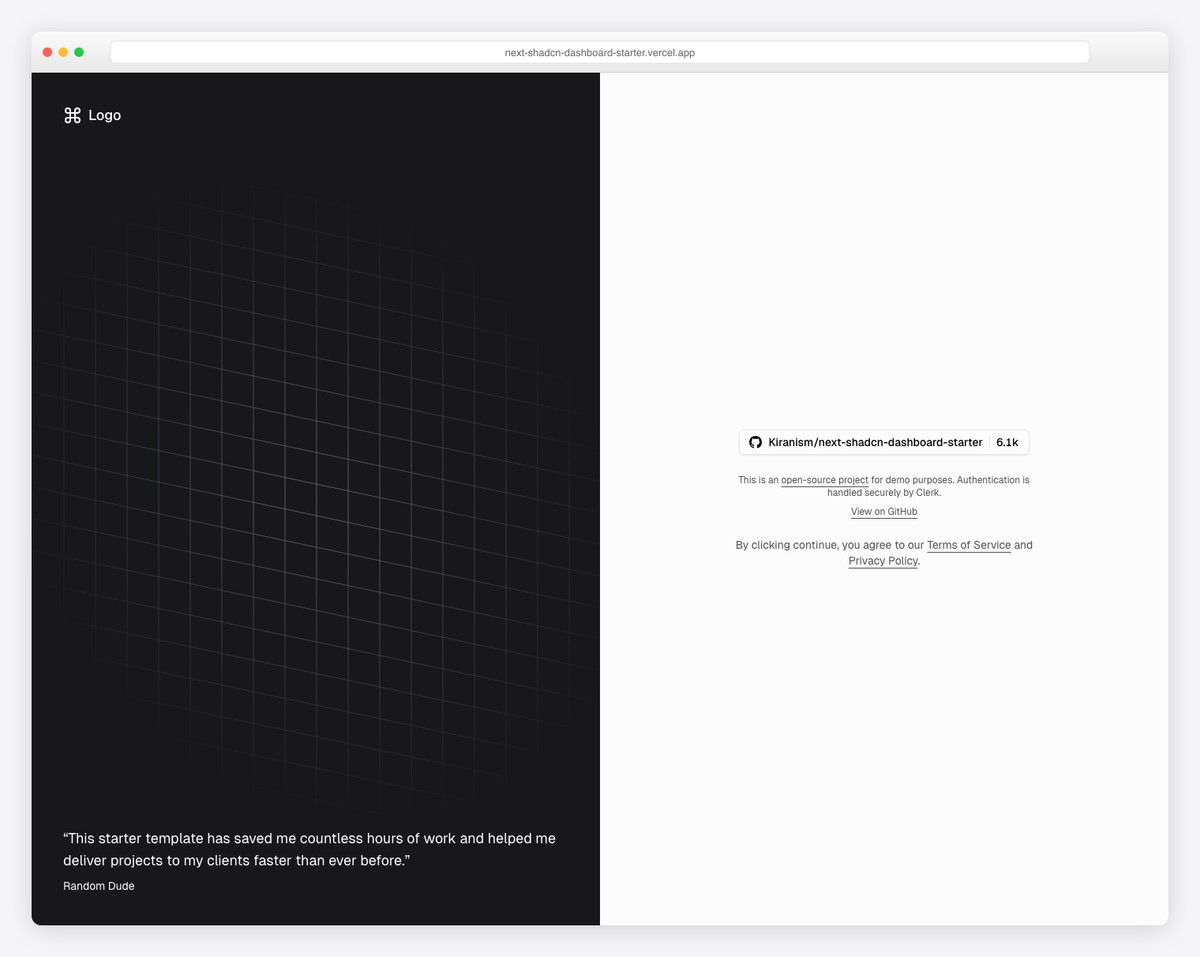 Next Shadcn Dashboard Starter - Free Next.js Admin Template