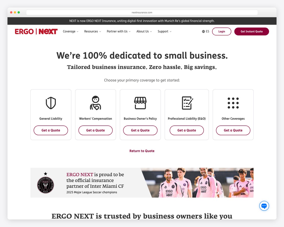 next insurance website example