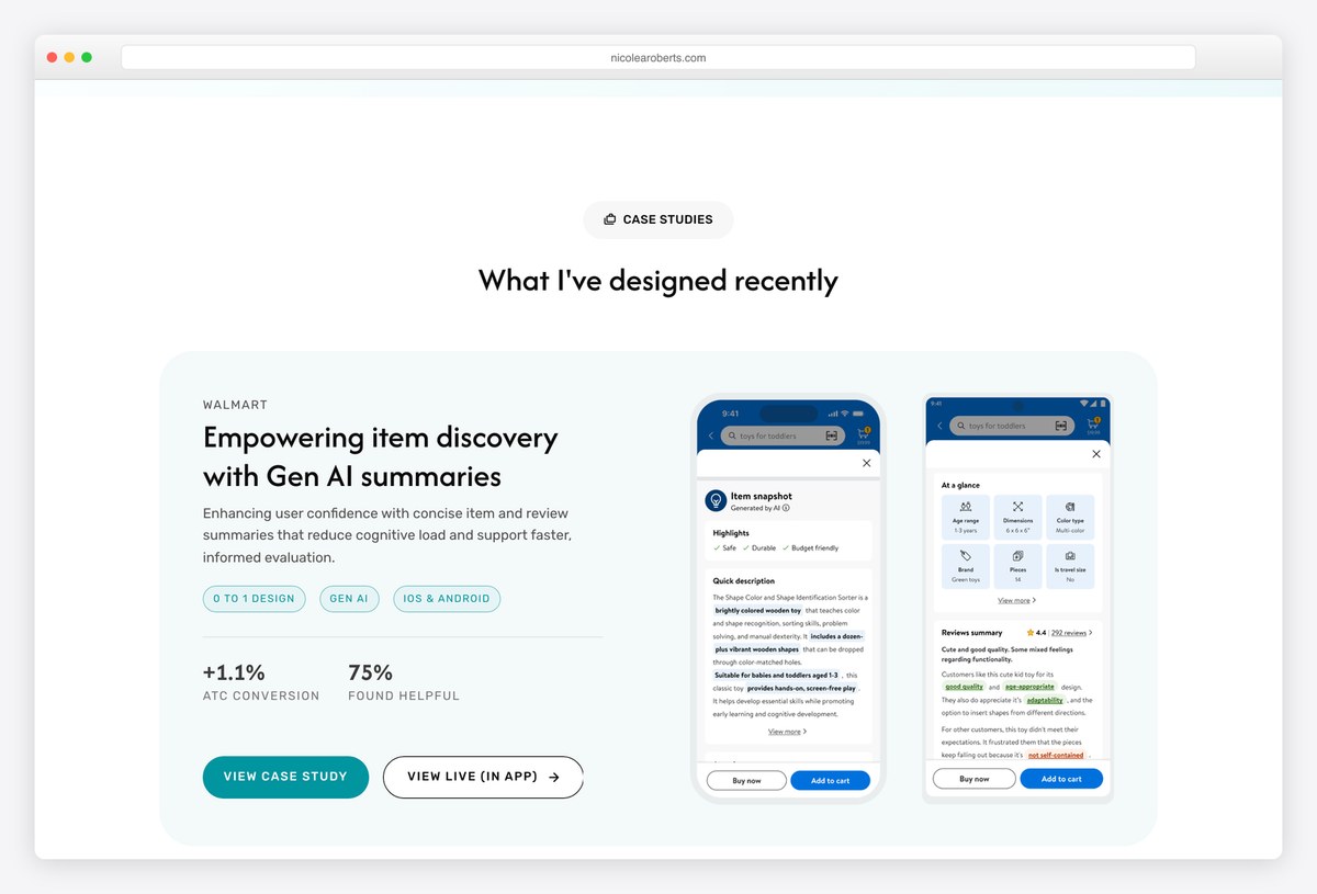 Nicole Roberts UX portfolio website