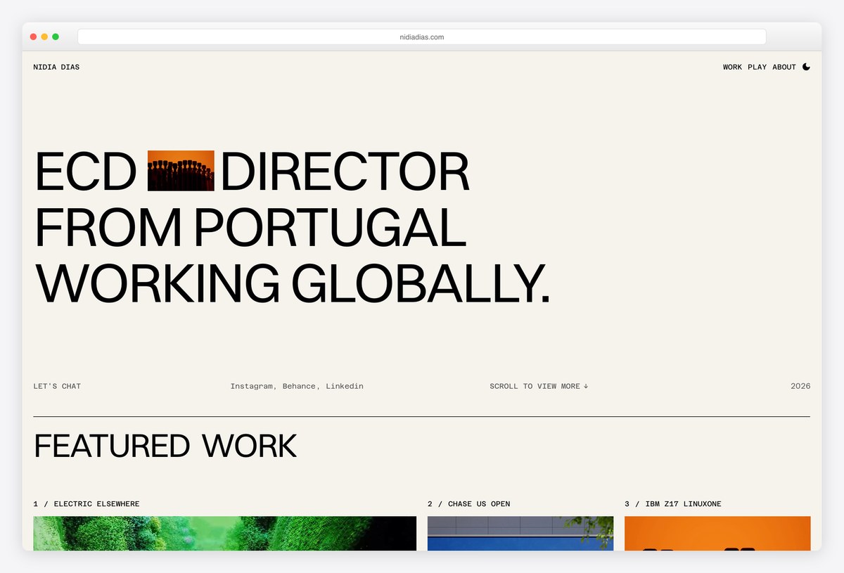 Nidia Dias 3D motion director portfolio website