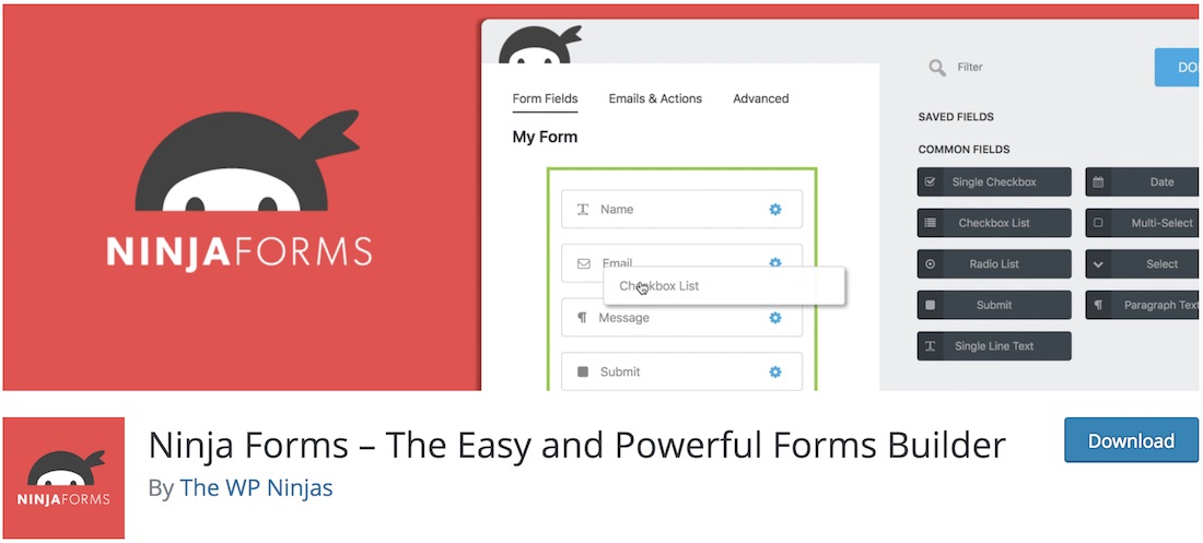 ninja forms free contact form wordpress plugin