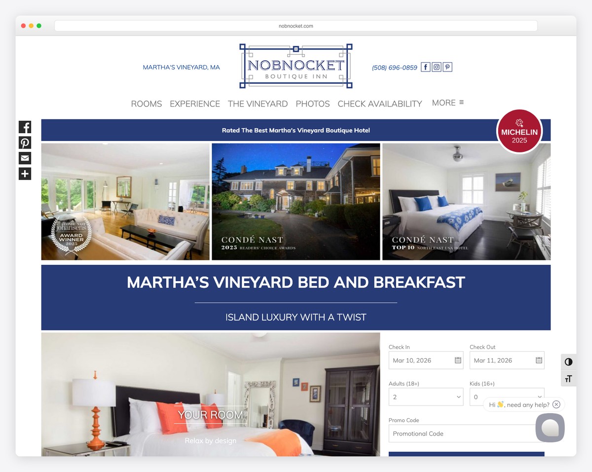 nobnocket boutique inn martha's vineyard website