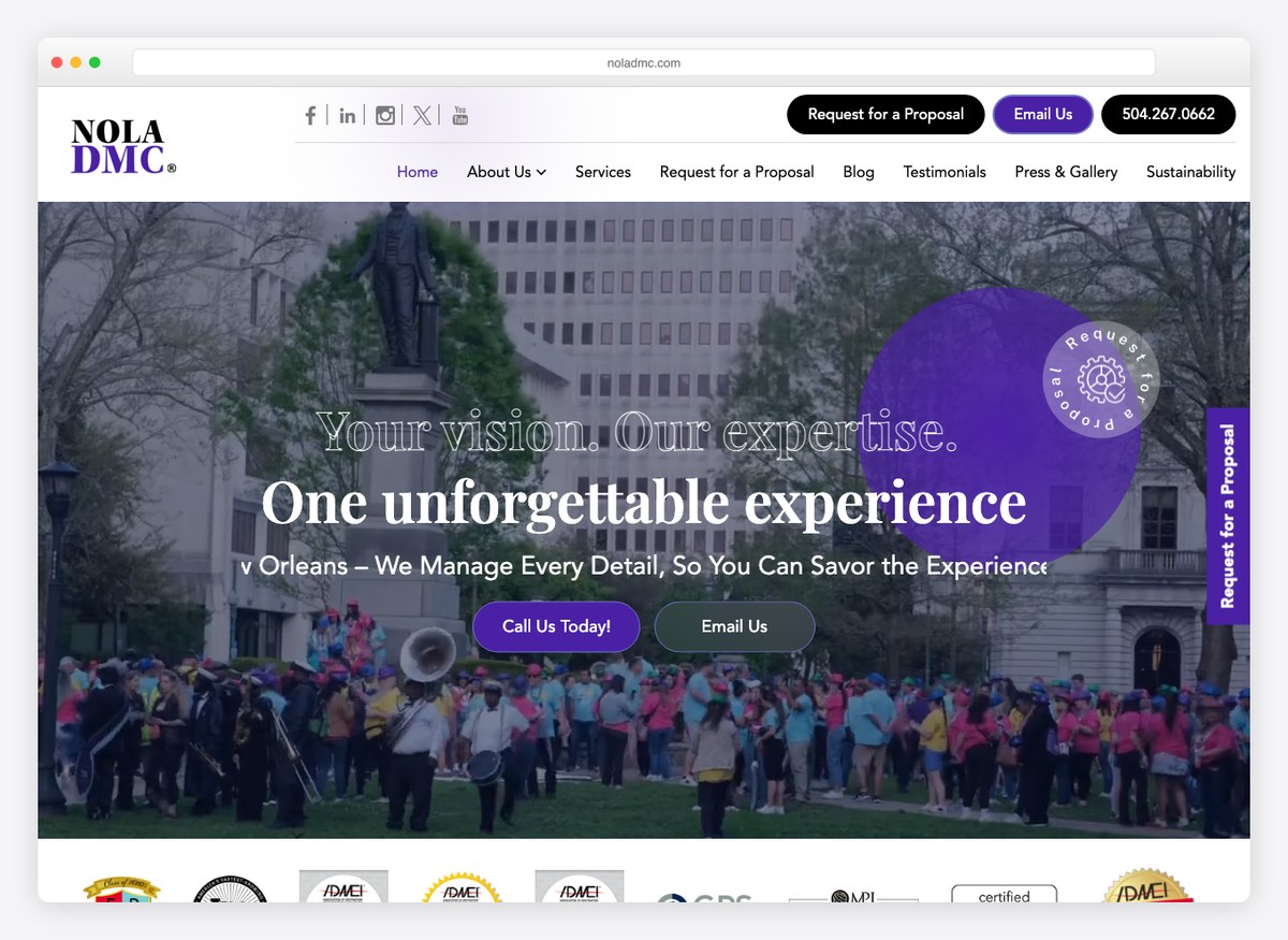 Nola DMC event website homepage