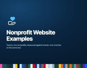 Nonprofit website examples featured image with accent colours sampled from all twenty-one sites