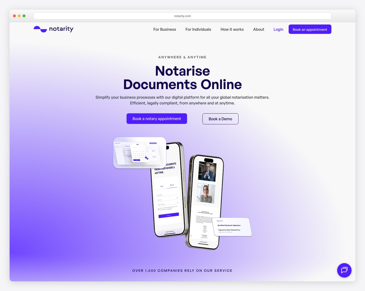 notarity notary website Steel-blue & Blue-violet colors