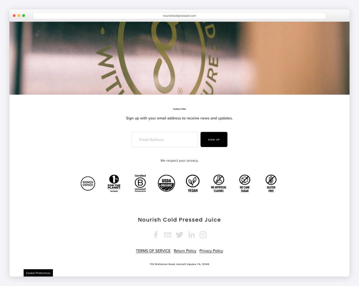 nourish cold pressed website example