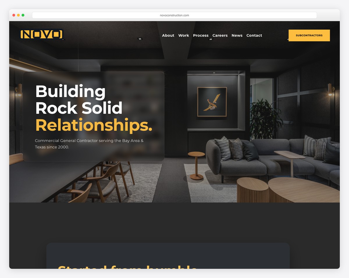 novo construction website example