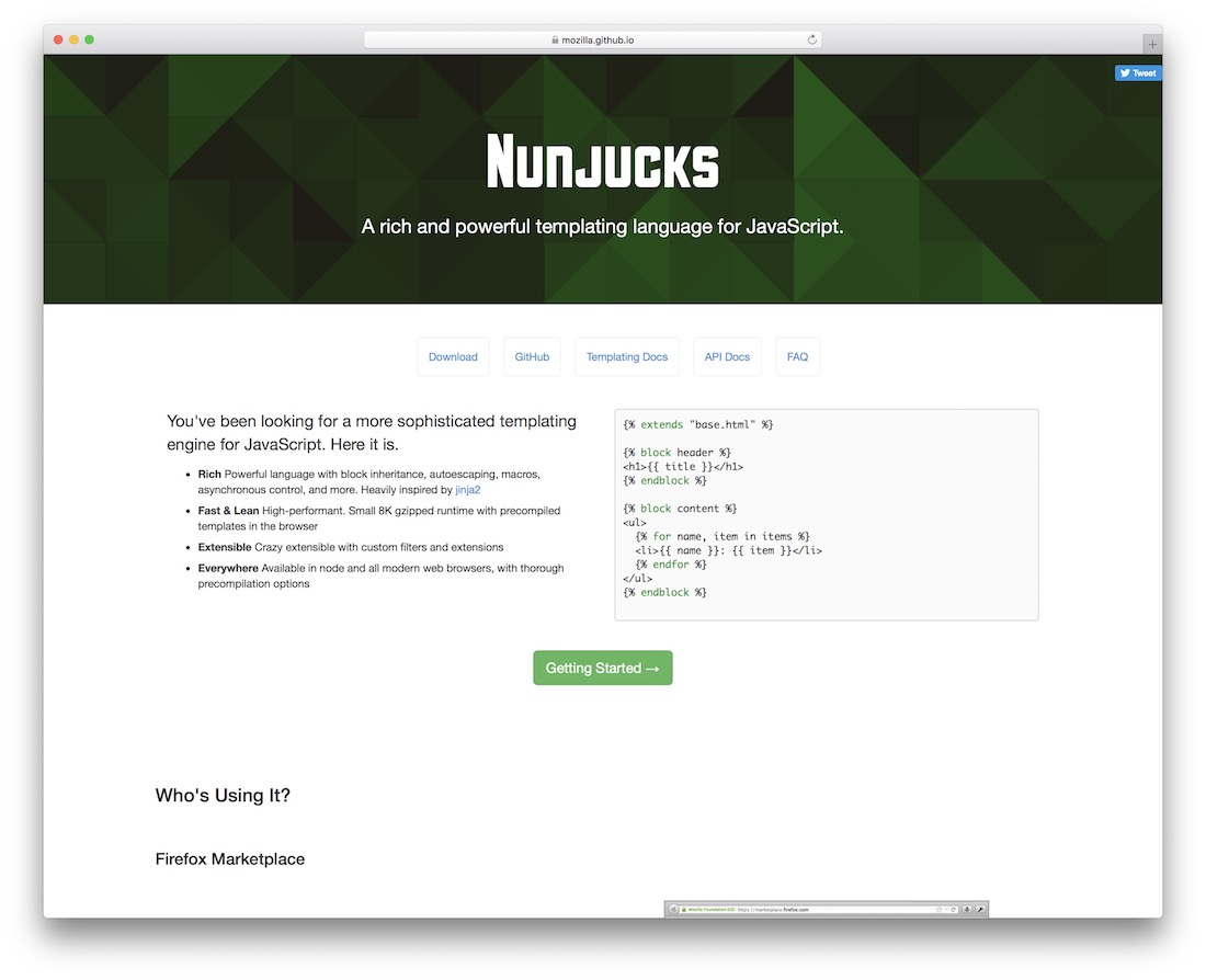 nunjucks templating engine for javascript