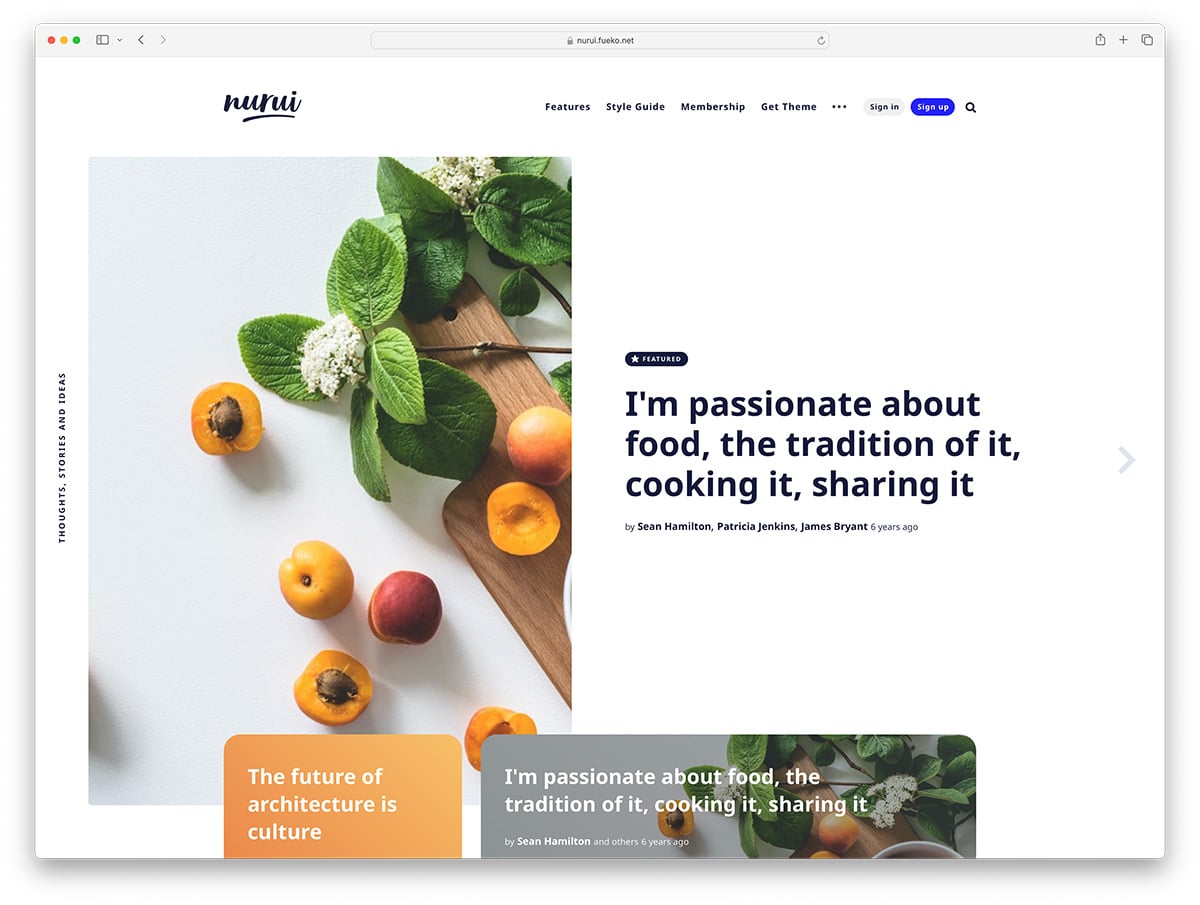Nurui - simple Ghost food blog theme
