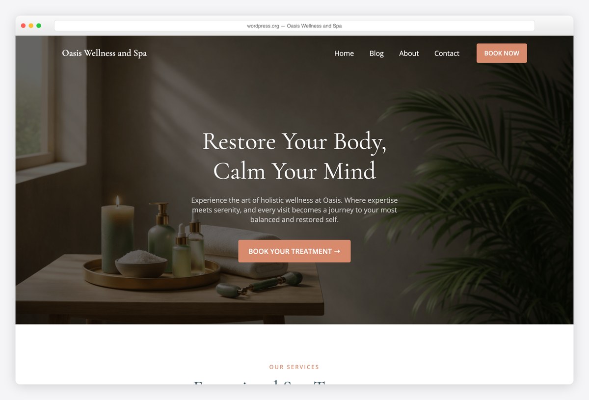 Oasis Wellness and Spa free WordPress theme demo