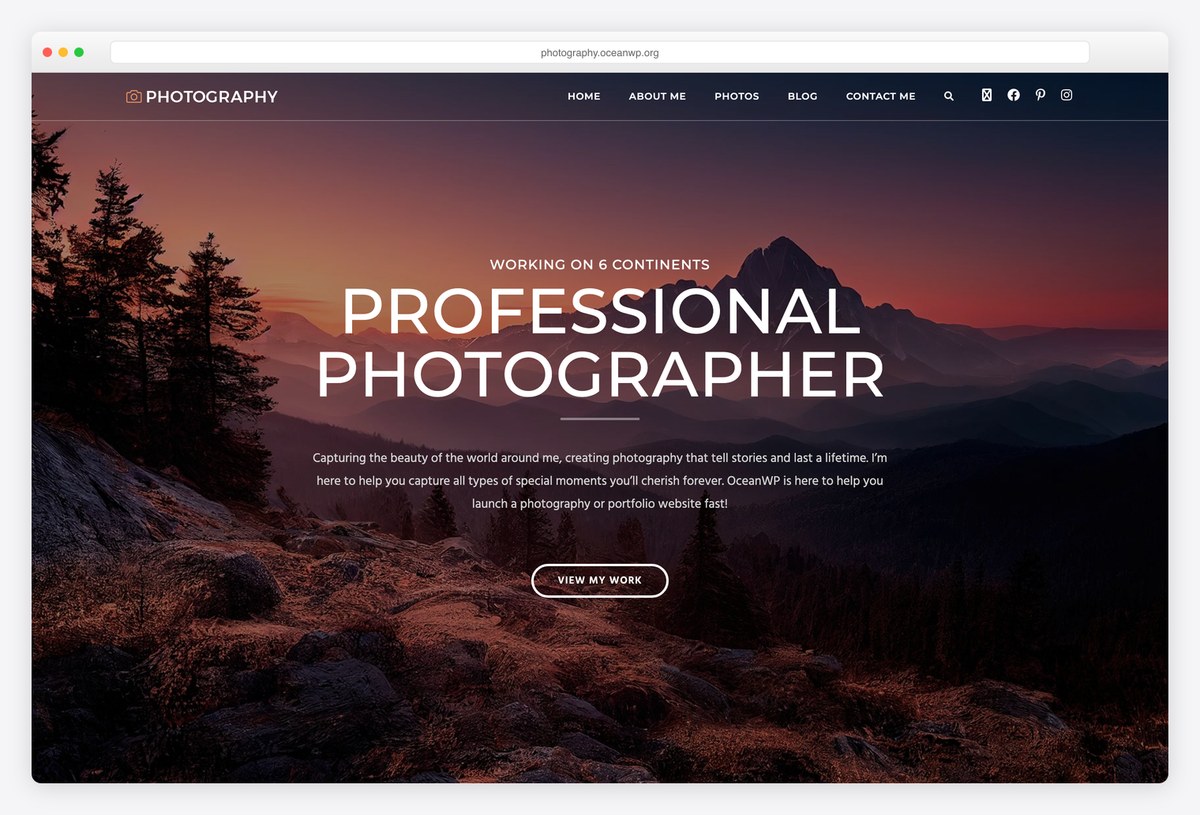 OceanWP free photography portfolio demo