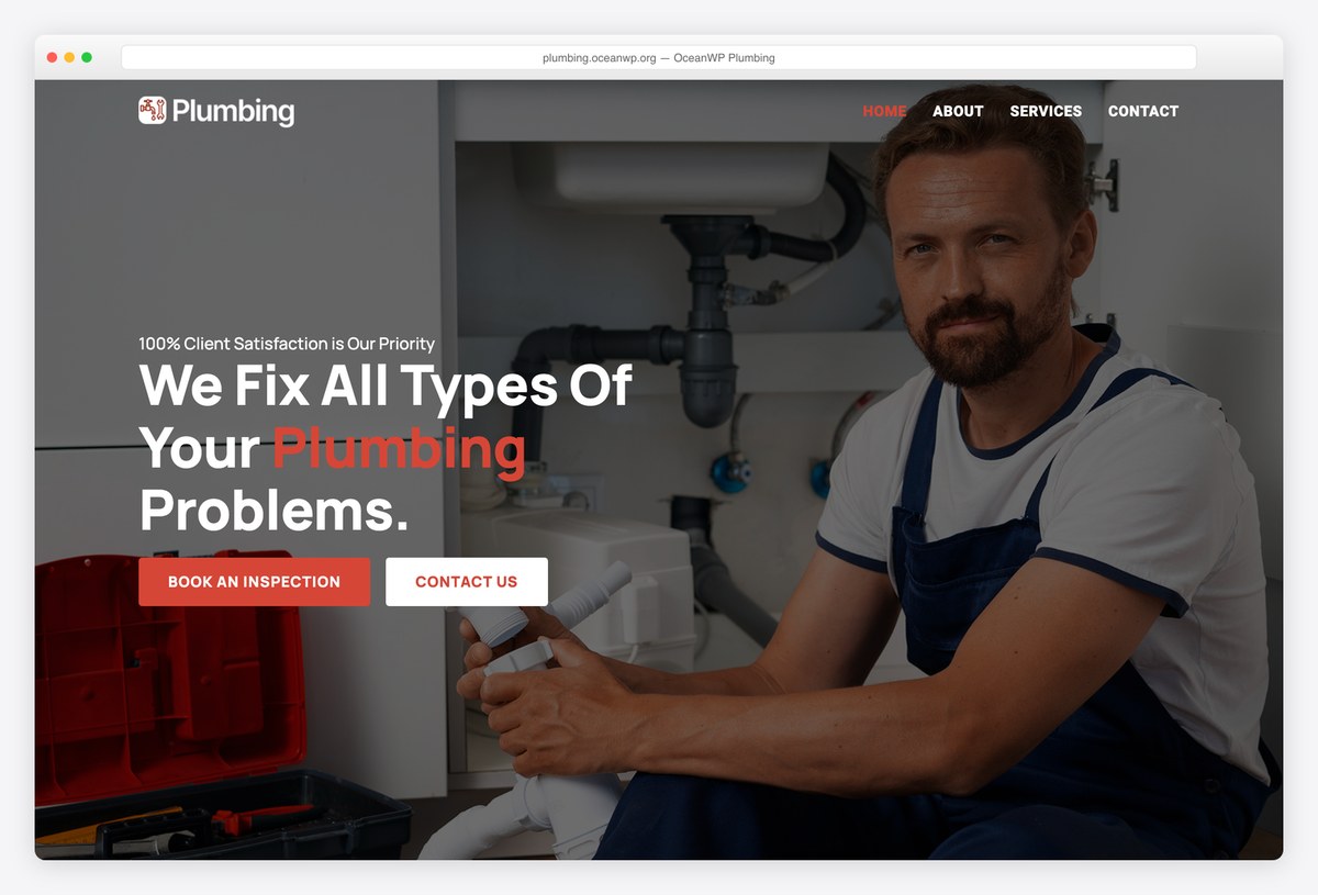 OceanWP Plumbing demo from its paid demo library