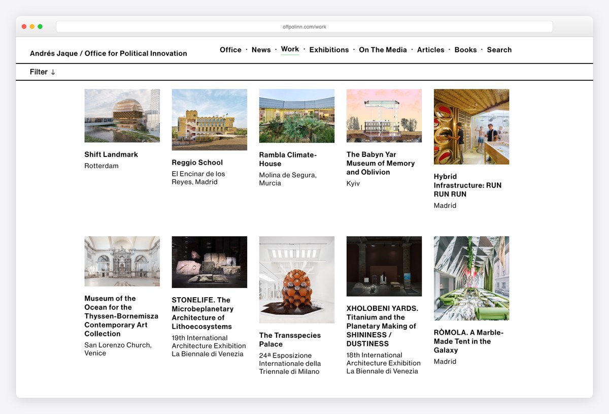 Andrés Jaque / Office for Political Innovation architecture portfolio website
