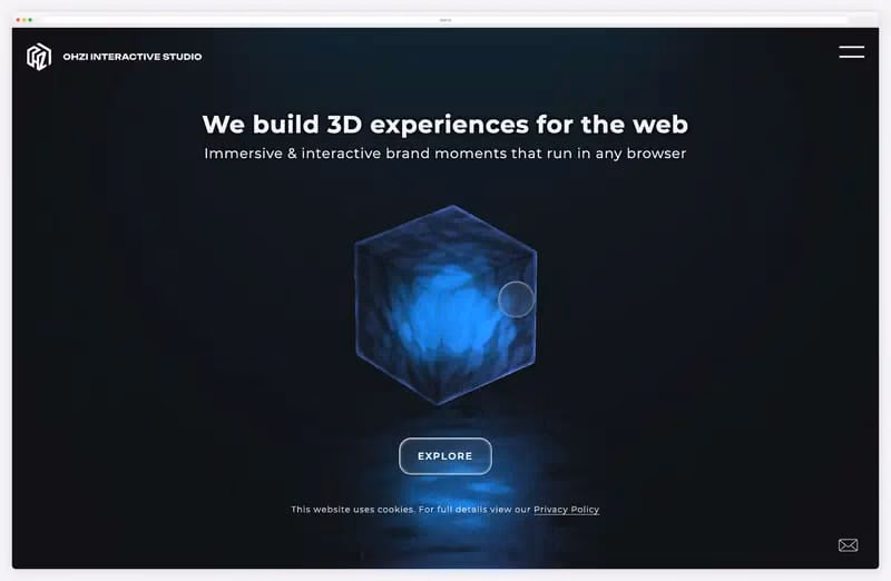OHZI: a glass cube with a glowing core changing color