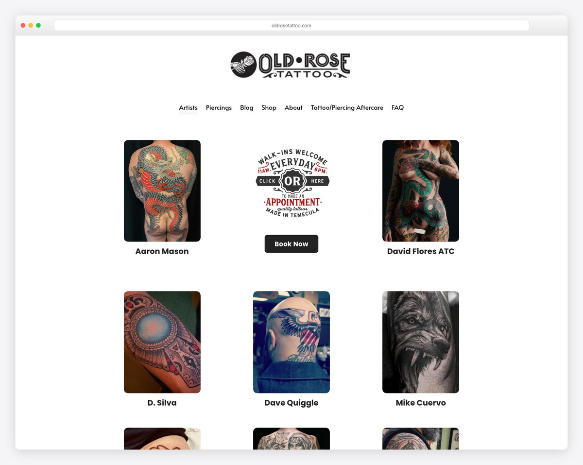 old rose tattoo website example