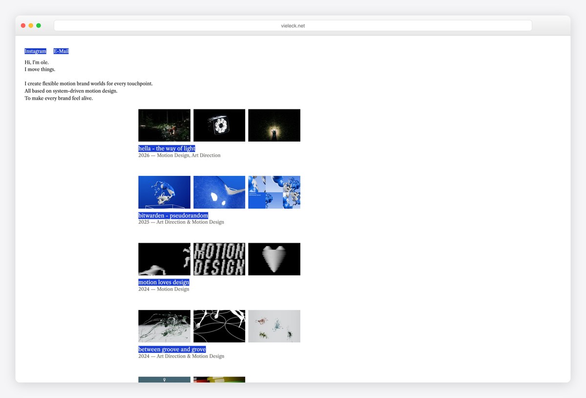 Ole Bornitz (Vieleck) motion design graduate portfolio website