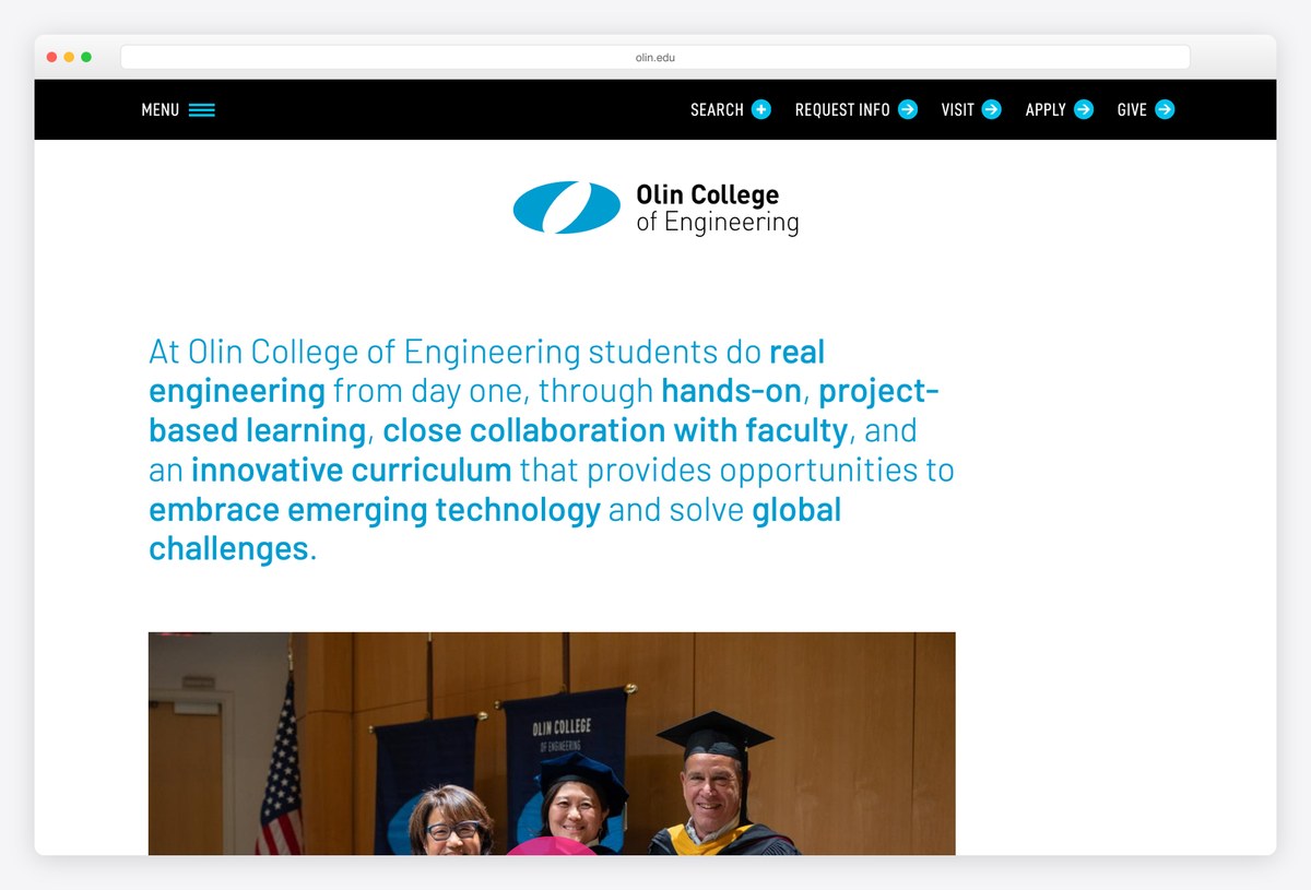 Olin College of Engineering homepage design