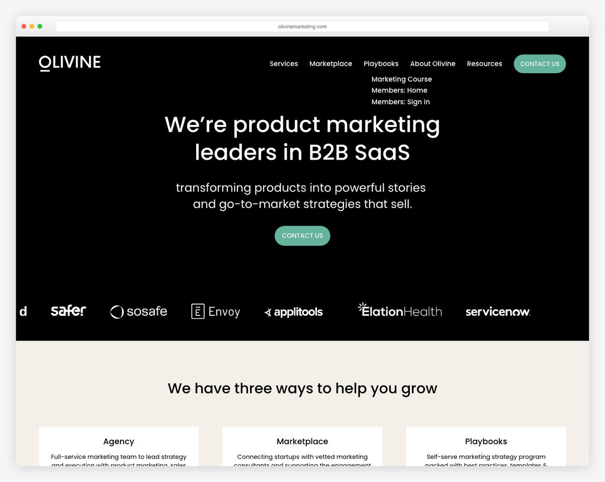 olivine marketing website example