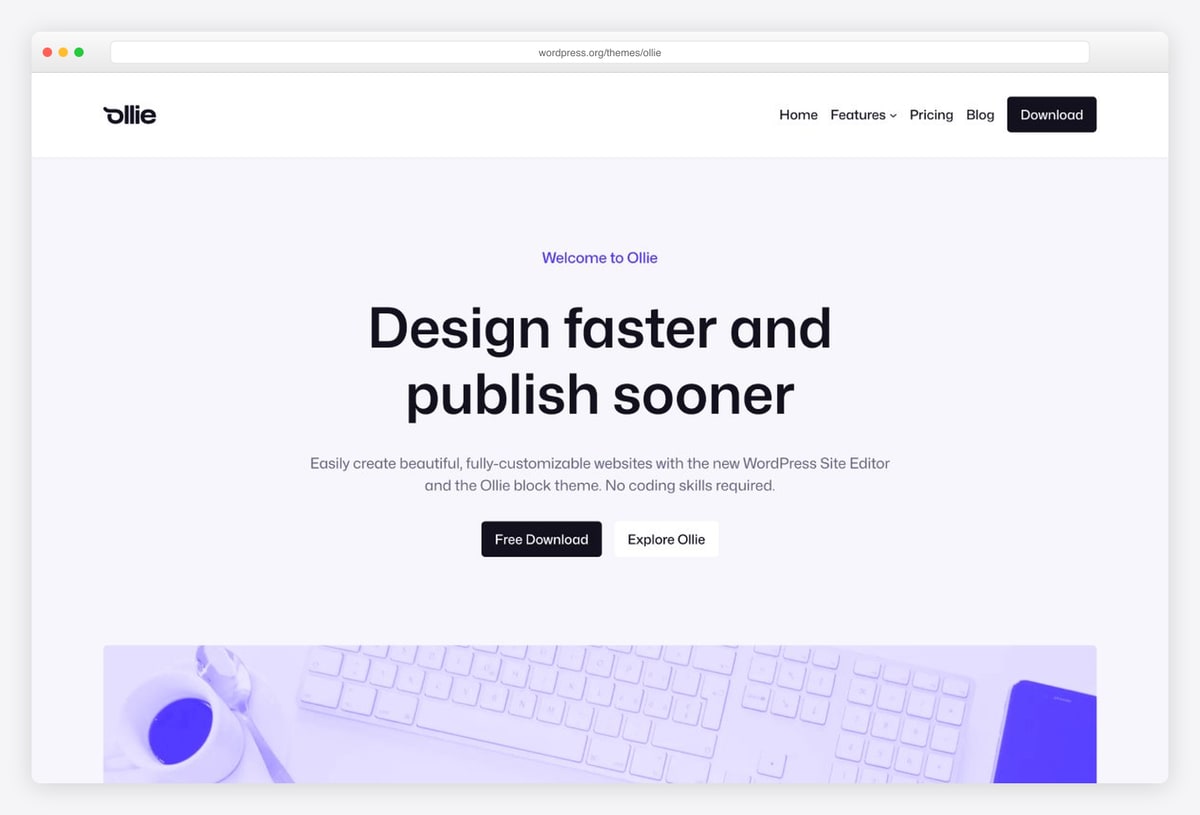 Ollie minimal WordPress block theme