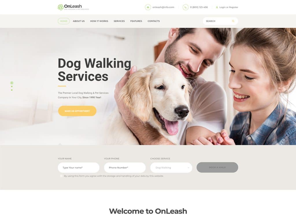 OnLeash - Dog Walking & Pet Services Veterinary WordPress Theme