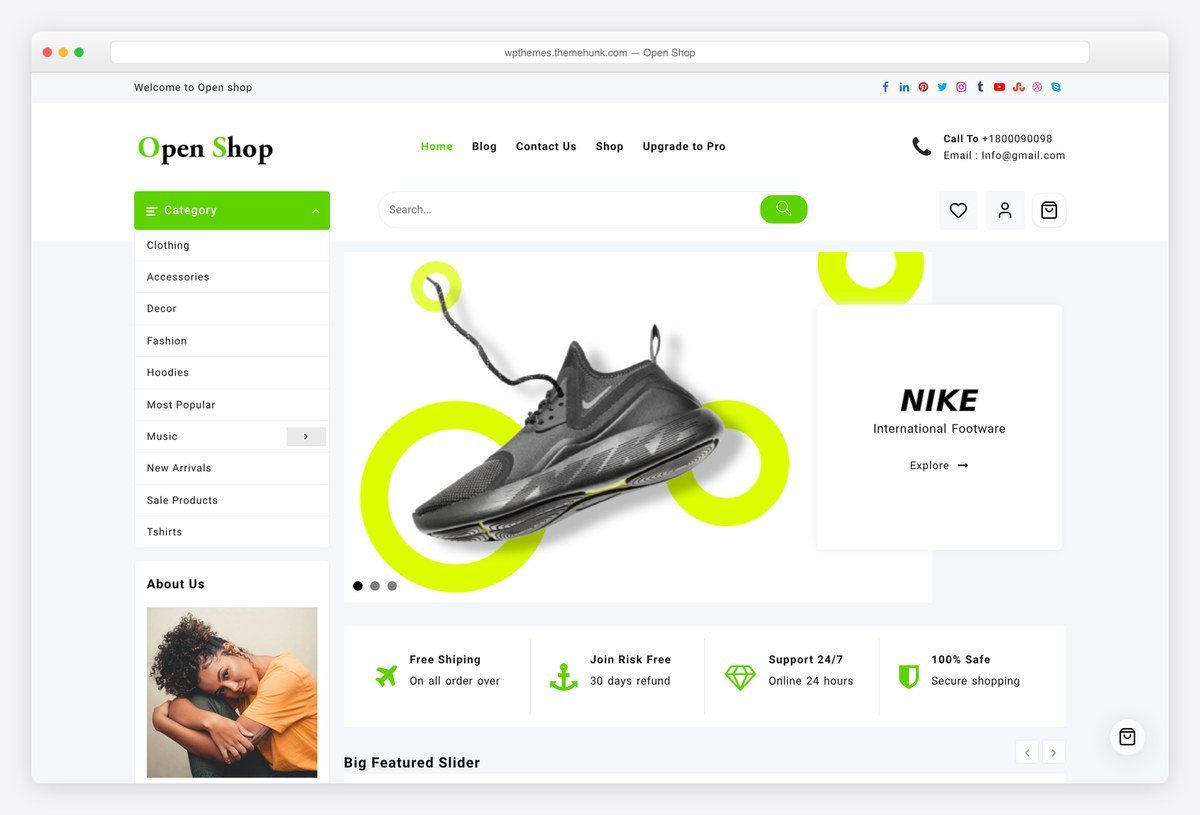 Open Shop free WooCommerce theme footwear store demo
