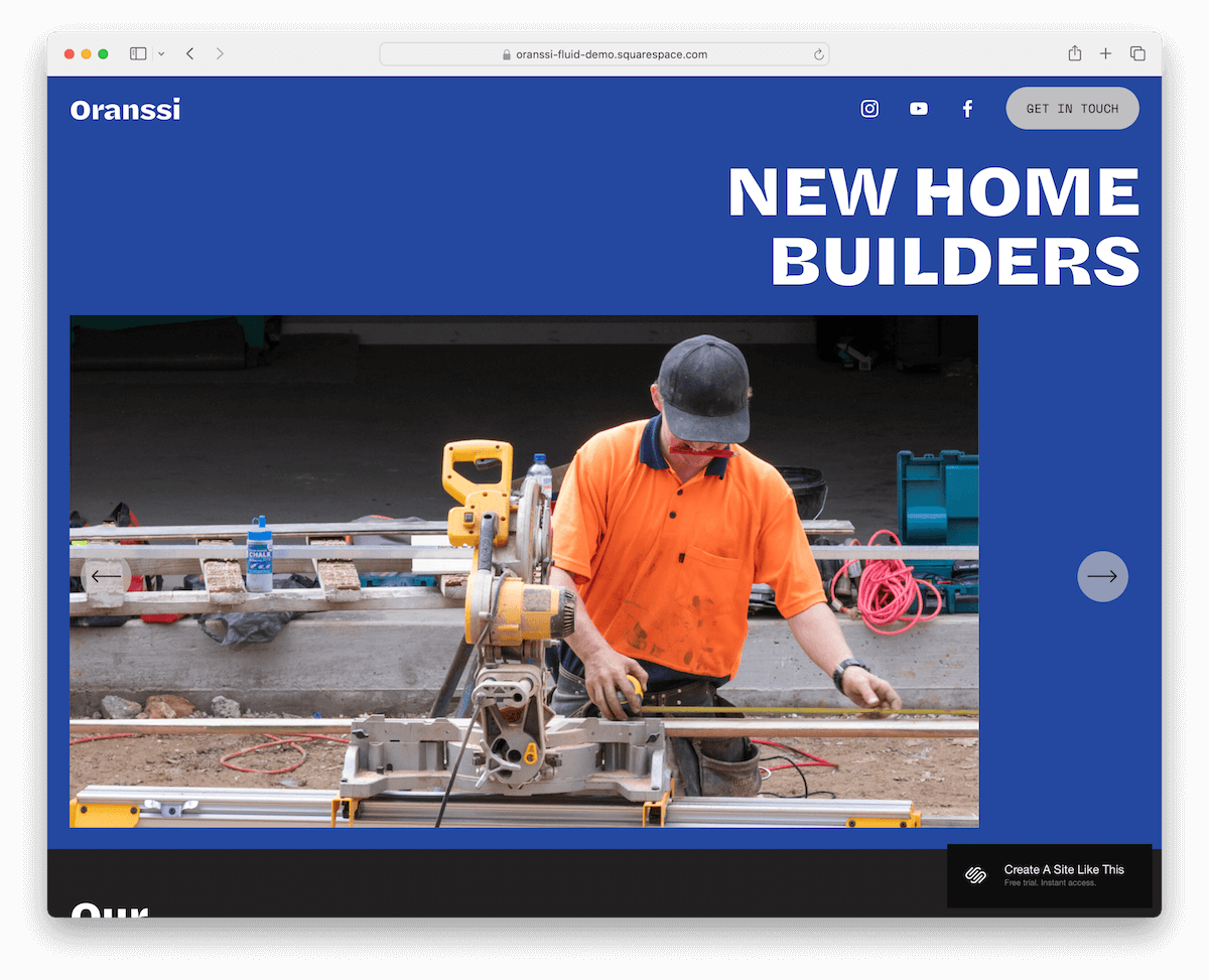 oranssi - home builders website template for squarespace