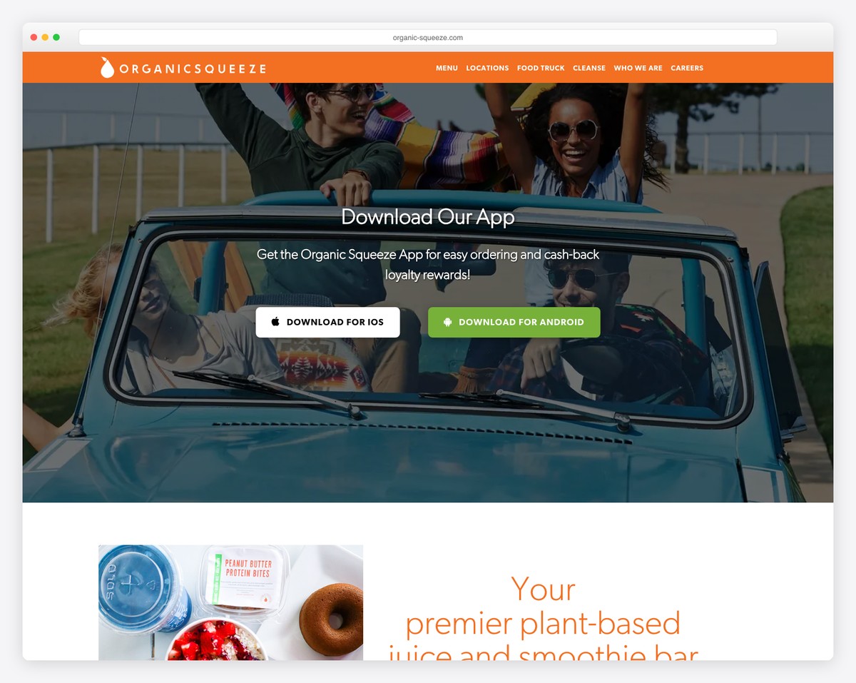 organic squeeze website example