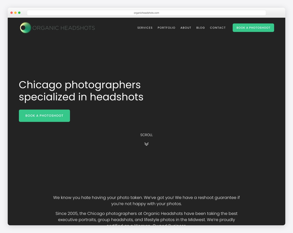 organic headshots website example