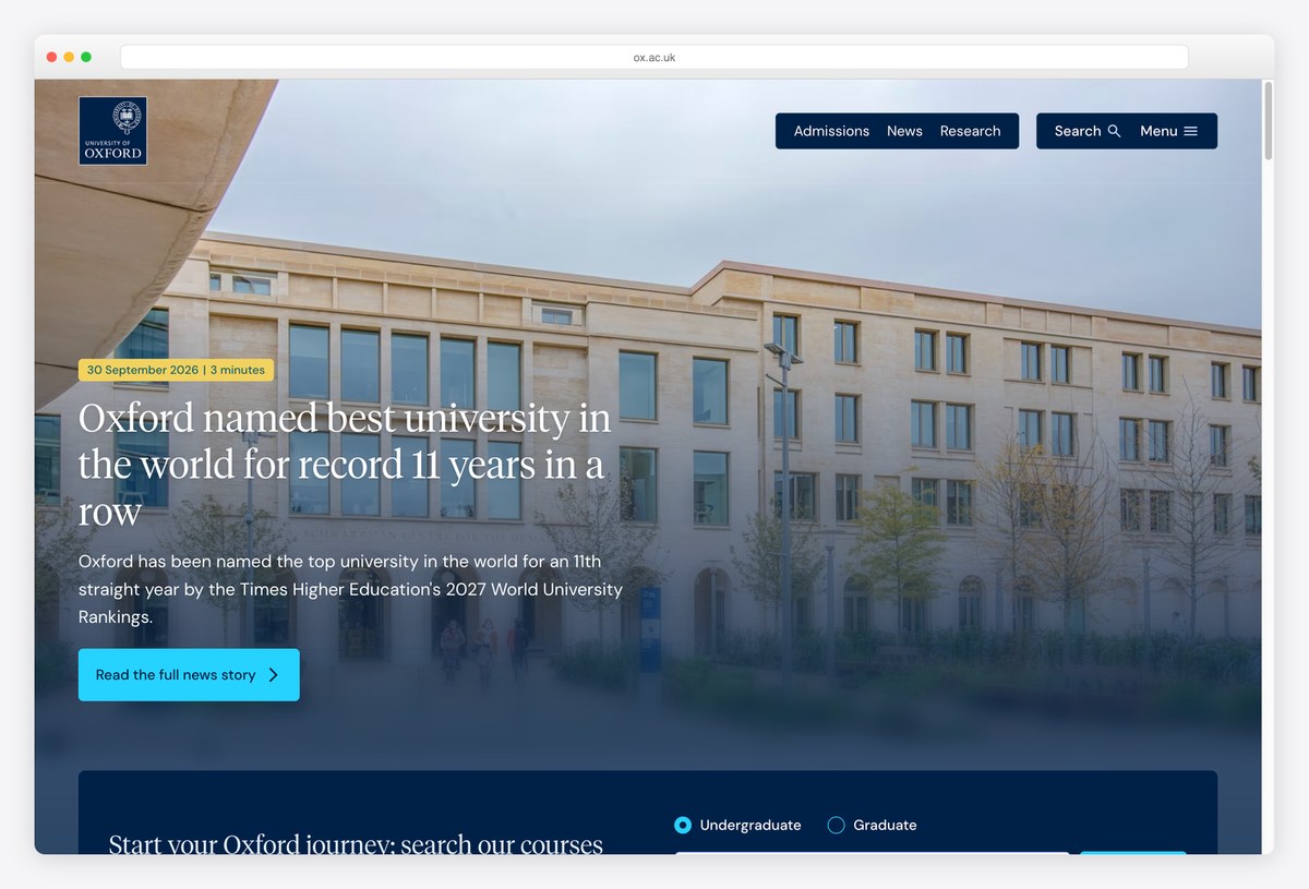 University of Oxford homepage design