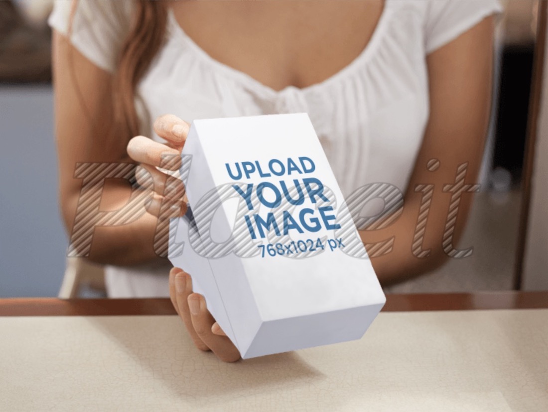 packaging mockup featuring a girl opening a present