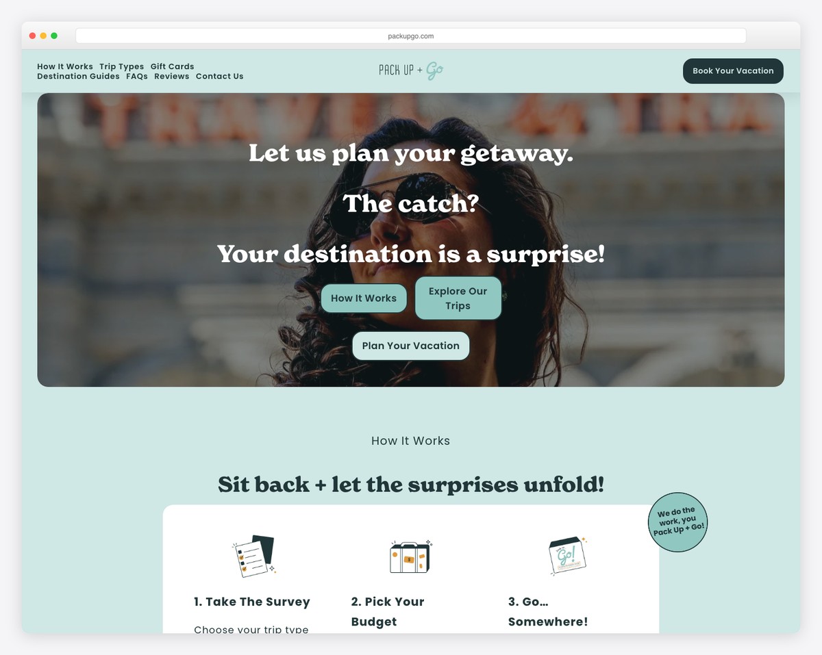 pack up + go website example