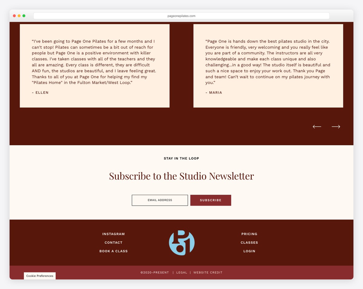 page one pilates chicago website