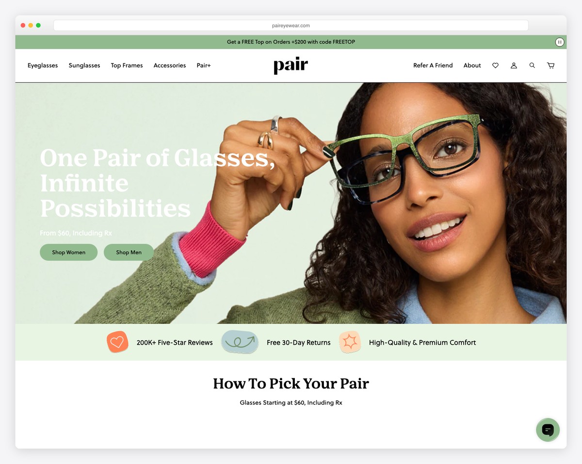 pair eyewear website example