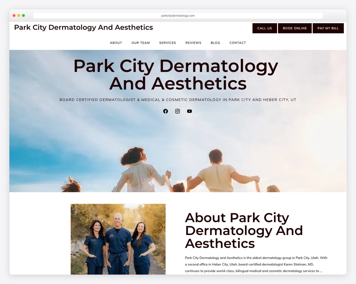 park city dermatology website example